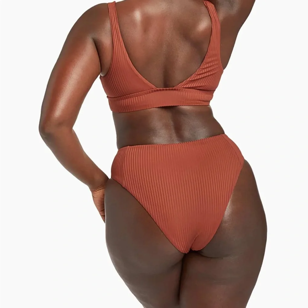 Vitamin A Ribbed Scoop Bikini Top & High Waisted Bottoms - Sienna - Picture 1 of 7